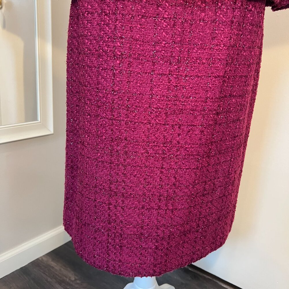 Tahari ASL Magenta Metallic Tweed Skirt Suit with Fringe Detail, Size 10 - Picture 5 of 16